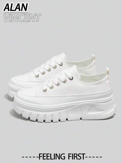  Alan Vincent [帆布鞋系列] 2025新款白色低帮运动鞋，女士厚底休闲帆布鞋，舒适时尚