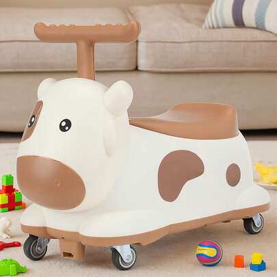 Baby Cow Balance Bike ,Toddler Balance Bike, 4 Wheels Infant Bike,Toddler Ride On Car, Kids Sit On Toywith Under Seat Storage, Outdoor Indoor Foot To Floor Sliding Car For 18+ Months Old