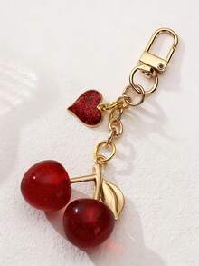 1pc Unique Shiny New Cherry-Shaped Pendant, Keychain Pendant, Cherry-Shaped Buckle Decor Keychain, Suitable As Bag Accessory, Suitable For Women's Handbags And Accessories As Decoration, Car Keychain, Charming Key Ring, Jewelry Gift, Car Accessory, Suitable For Girls, Female College Students And Office Women As Decoration. It Is An Ideal Choice For Gifts To Friends, Christmas Gifts, Halloween Gifts, Valentine's Day Gifts, New Year Gifts. - Fiery Red - View 10