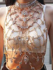 1 chiếc dây chuyền đeo người hình giọt nước pha lê gợi cảm, phụ kiện dự tiệc hộp đêm. - Vàng - Xem 2