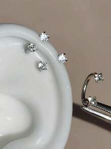 1PC C Shape Zironia Ear Piercing Screw CZ Stainless Steel Helix Piercing Cartilage Earring Ear Lobe Body Piercing 16G Ear Gauge - Bạc - Xem 8