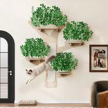 Wall-Mounted Cat Climbing Wall, Tree Design - Made Of Solid Pine Wood With A Scratching Surface And Platform, Aesthetically , Dimensions 155 X 210 Cm - Cat Climbing Wall, Wall-Mounted Cat Tree - 白色 - 查看 6