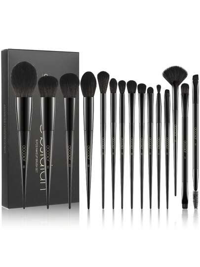DU care 15-Piece Professional Makeup Brush Set - Full Face Cosmetics Brushes Kit For Foundation, Blending, Contour, Eyeshadow, Powder - Vegan & Cruelty-Free Soft Synthetic Bristles - Luxury Black Makeup Brush Collection With Paper Box, Ideal For Makeup Artists & Beginners