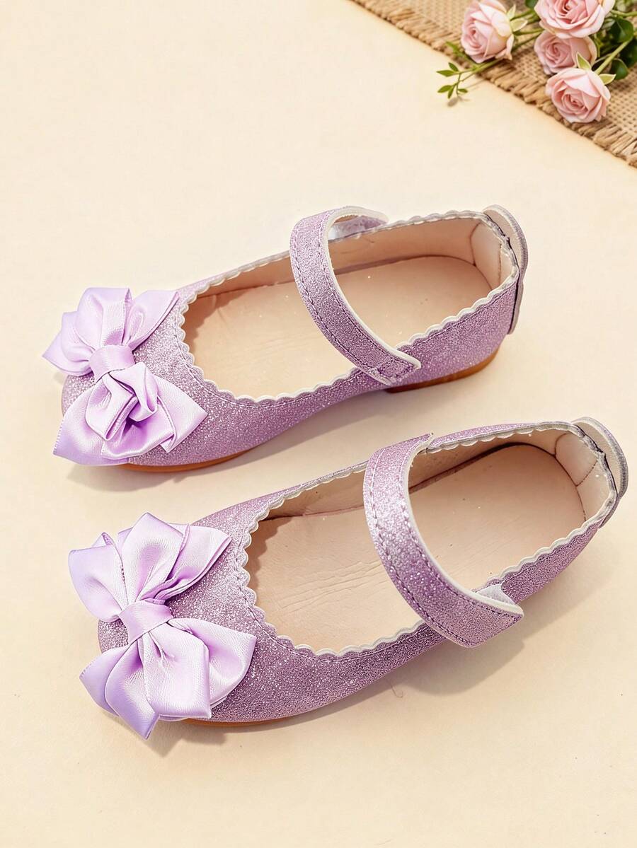 1双紫色亮片女童公主鞋，梦幻吸睛，紫色亮片搭配薰衣草色蝴蝶结设计，适合宴会、聚会、派对、婚礼、度假等场合。 - 紫色 - 查看 1