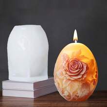 1个装硅胶蛋形蜡烛模具 玫瑰浮雕蛋形蜡烛模具 复活节彩蛋石膏树脂模具 玫瑰彩蛋复活节礼物 - A-白色 - 查看 10