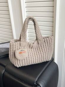 SIMUTINE 韩版编织春季手提包，女士新款时尚百搭简约腕包，针织纱线手提包，纱线材质，日常使用包，适合购物、通勤、工作、大学等场合 - 白色 - 查看 10