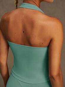 VVX Áo croptop thể thao hai dây dành cho nữ, có đệm ngực, thiết kế hở lưng gợi cảm, chất liệu mềm mại, thoáng khí, màu trơn, thích hợp cho tập gym, mặc thường ngày và mọi mùa. - màu xanh lá - Xem 6