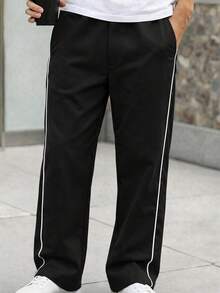 1 chiếc quần cargo ống đứng đa năng tối giản dành cho thiếu niên nam, phong cách đường phố thoải mái, thoáng khí, thích hợp mặc hàng ngày khi đi làm, mùa xuân/hè/thu. - màu đen - Xem 4