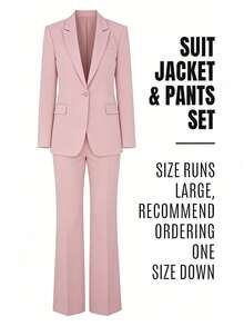 Women's Suits 2-Piece Set Notch Lapel Blazer And Straight Leg Pants, Solid Color Elegant Business Attire For Office And Interview - Dusty Pink - View 6