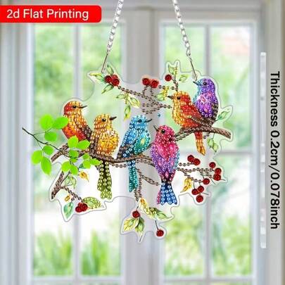 1pc 2D/Flat DIY Acrylic Diamond Painting Decor, Diamond Art Wall Hanging, Suitable For Holidays, Hummingbird Design Home Craft Kit, Unique Gift To Inspire Creativity And Imagination, Perfect Window/Door Decoration