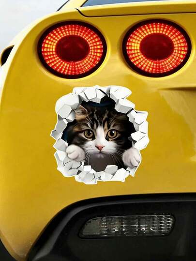 1pc Creative 3D Stereoscopic Cat Car Sticker, Waterproof Self-Adhesive Cute Cat Expression Sticker, Suitable For Covering Car Body & Tail Scratches