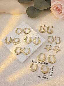 Stainless Steel Earrings Hoops For Women Hoop Earrings Set For Girls Women Gold Jewelry Earrings Chunky Statement C Shape Hoop Earrings Vintage Geometric Thick Stud Earrings - Gold - View 3