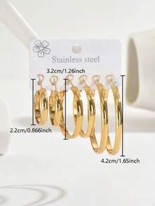 6件套复古不锈钢素面耳环套装，适合日常佩戴 - 多色 - 查看 4