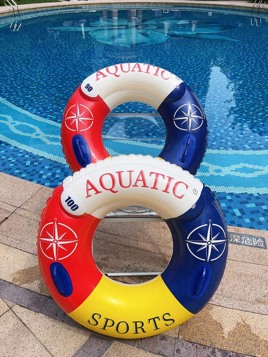 1PC Double Airbag Inflatable Swimming Ring Pool Float Ring Leak-Proof With Handle Inflatable Swimming Tube For Pool And Beach - Multicolor - View 1