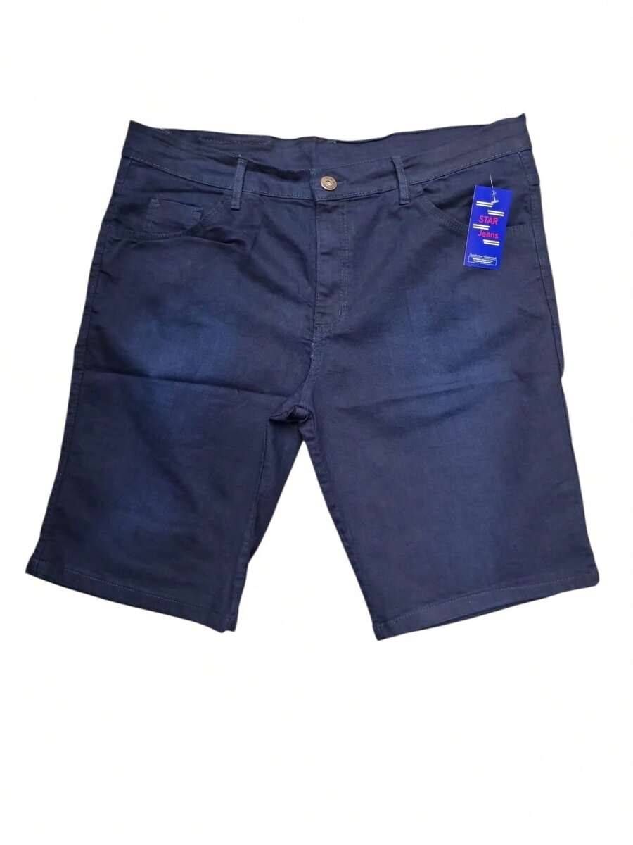 Men's Denim Training Shorts With Faux Buttons, Made Of Medium-Stretch Fabric. - 左藍 - 查看 1