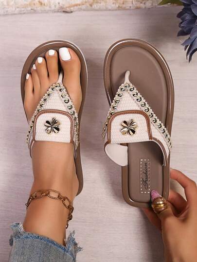 Retro Flip Flop Sandals, Women's Flat Comfortable Non-Slip Shoes, Versatile Fashion Thong Sandals For Summer