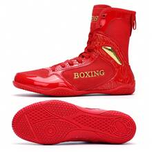 Women's Professional Boxing Shoes, Indoor Fitness Training Wrestling Shoes, High-Top Free Combat Shoes, Martial Arts Dedicated Shoes - All Red - View 12