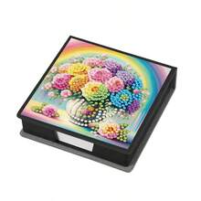 1pc DIY Diamond Art Rainbow Flower Vase Pattern, Irregular Rhinestone Mosaic Painting On Black Faux Leather Self-Adhesive Memo Pad Box With 160 Sheets, Ideal For Home Office And School Supplies, Craft, Cute Stationery, Holiday Gift - View 7