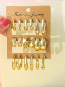 2-18pcs Geometric Style Earring Set, Suitable For Daily Wear, Parties, Travel, Casual Occasions - Gold - View 2