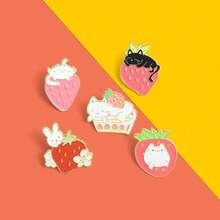 Cartoon Simple And Creative Strawberry Series Alloy Brooch, Cute Kitten, Rabbit Versatile Accessories Paint Badge - XZ3631 - View 4