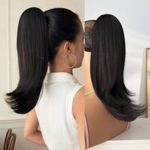 16 Inch Long Wavy Heat-Resistant Synthetic Fiber Ponytail Wig, Ombre Brown To Black Brown To Gold To Wine Red, Suitable For Women, Christmas, Halloween, Music Festivals, And Daily Use - Two-Tone - View 17