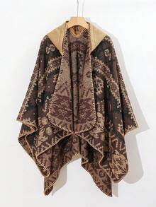 1pc Comfortable Geometric Color Block Jacquard Poncho Shawl - Multicolor - View 10
