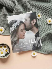 1/2/5/10/20/30 piezas Tarjeta conmemorativa de foto personalizada/Tarjeta de anuncio de boda personalizada/Tarjeta postal con fecha de boda/Invitación de boda moderna/Invitación de fiesta de compromiso personalizada/Tarjeta de foto - F - Ver 5