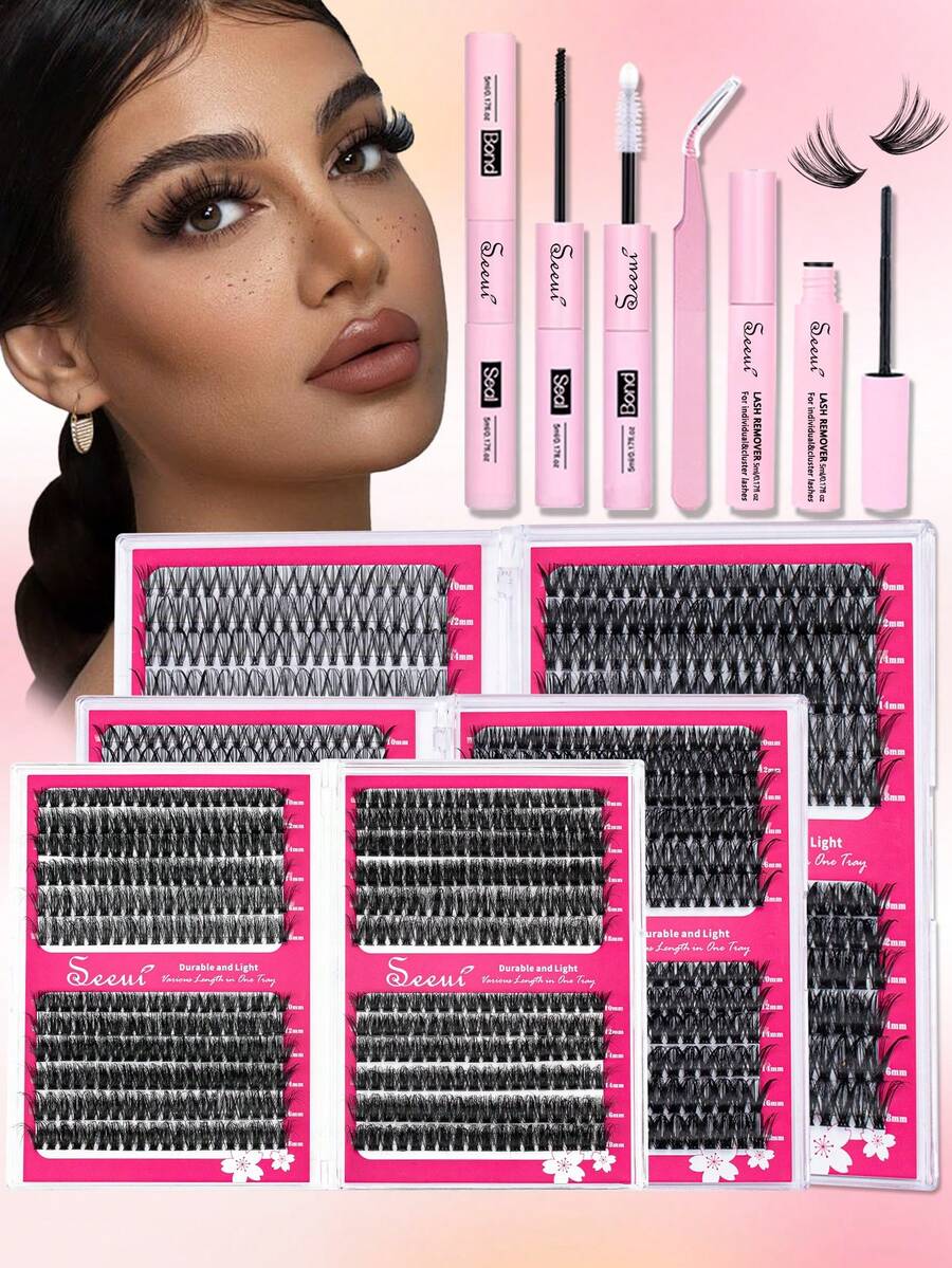 1440pcs Natural Eyelash Extension Kit, Lightweight & Delicate, Soft & Natural Mixed Lashes, 10-18mm Mixed Length, Includes Lash Bond&Seal, Remover, Tweezers, DIY At Home, Suitable For Beginners, Travel, Daily Wear, Weddings, Dates, Parties, Holidays - Black - View 1