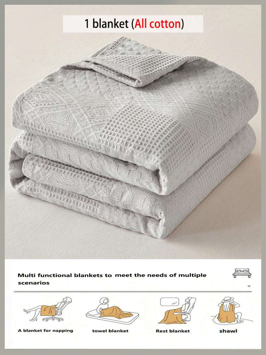 1 chiếc chăn gạc dệt kiểu waffle mềm mại và thoải mái mới - 100% cotton nguyên chất, thân thiện với da, màu trơn, thích hợp cho giường, ghế sofa, gối - Hoàn hảo để thư giãn và ôm ấp.