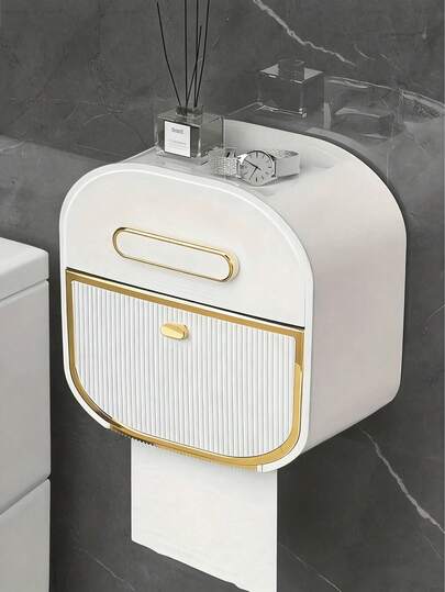 1pc Luxurious Bathroom Tissue Storage Box - Waterproof, Wall Mounted, Space-Saving Toilet Paper Holder - Modern Bathroom Accessories For Organized Bathrooms Accessories, Toilet Paper Holder, Home Toilet Paper Holder, Toilet Paper Holder, Bathroom Accessories