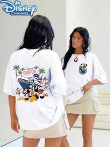 Disney Authorized Lady Mickey Mouse Disney Cruise Company Cartoon T-Shirt-Summer Casual Style, Double-Sided Fun Elements, Breathable Round Neck, Machine Washable, Disney Shirt - trắng - Xem 1