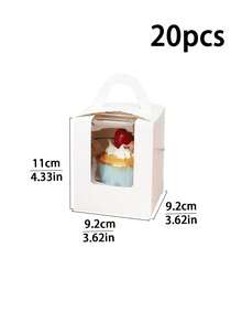10个/20个/30个装，每个纸杯蛋糕盒带提手和透明窗口，也可作挞盒、玛芬盒、烘焙甜点包装盒，单个纸杯蛋糕袋带内衬和提手，适用于烘焙、婚礼、婴儿派对、生日、聚会、节日和庆典等场合。 - 查看 18