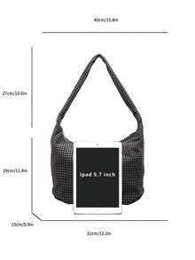 Fashionable Plaid Shoulder Bag, Large Capacity Campus Style Crossbody Bag, Student Cloth Bag, Pastoral Chic - Grey - View 7