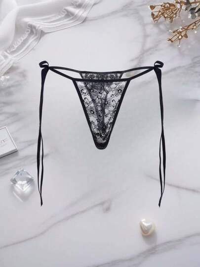 Plus Size Adjustable Lace Transparent Sexy Panties, Fashionable G-String With Hidden Pocket To Accommodate Intimate Items