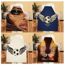 1 pieza Delantal con estampado de la Copa Mundial, delantal impreso creativo y divertido de moda, delantal de limpieza del hogar, delantal de cocina fácil de limpiar, delantal creativo para el hogar - Multicolor - Ver 1