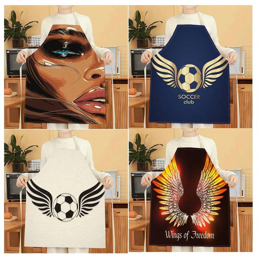 1 pieza Delantal con estampado de la Copa Mundial, delantal impreso creativo y divertido de moda, delantal de limpieza del hogar, delantal de cocina fácil de limpiar, delantal creativo para el hogar - Multicolor - Ver 1