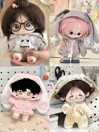 Colección de trajes de ropa de muñeca de 20 cm, conjunto de atuendos lindos, conjunto de ropa con orejas de conejo, ropa de muñeca para vestir, cosas lindas, ropa para animales de peluche, recuerdos de fiesta, regalos de cumpleaños (muñeca no incluida)