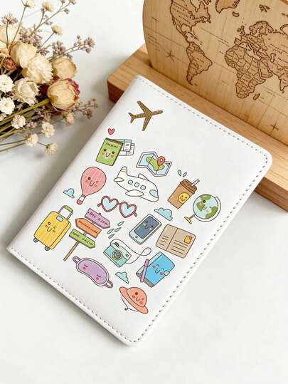 1 pieza Titular de pasaporte de dibujos animados lindo, estuche de documento de viaje de cuero sintético, accesorio de viaje elegante hecho a mano, titular de pasaporte, esencial para vuelos y viajes, diseño de avión, regalo para dama de honor, regalo exclusivo para amigo con pasaporte, disponible en amarillo, azul, rojo, negro, blanco, rosa, negro, 6 opciones de color