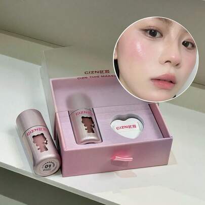 Paleta de rubor líquido de sombra de CIZN Dream, incluye esponja de maquillaje, textura fina, resistente al agua y al sudor, de larga duración, no pegajoso, rubor mate, elegante set de regalo adecuado para cumpleaños, Día de San Valentín