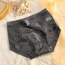 Silk Satin Panties For Women With Pure Cotton Crotch, Japanese Sweet Style, Mid-Waist, Seamless, Breathable, Lace Mesh, Plus Size Triangle Panties - Màu tím nhạt - Xem 11