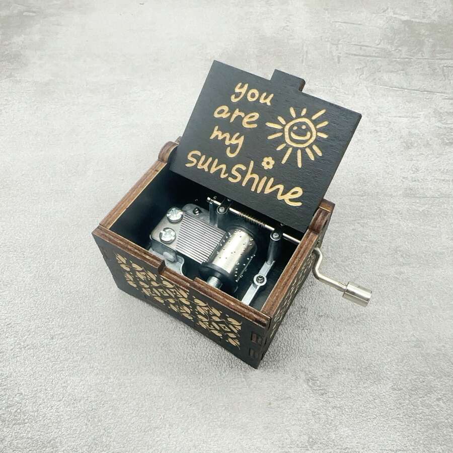 You Are My Sunshine Black Carved Hand Crank Music Box - Black - View 1