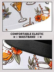 1PC Men's Novelty Boxer Briefs, Fun Cocktail & Tropical Drink Print, Polyester Underwear, Casual Home & Beach Wear, Perfect For Summer Parties & Vacation Gifts - White - View 4