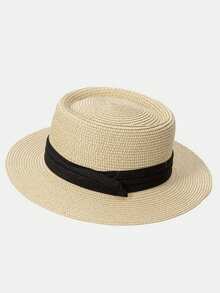 1pc Round Flat Top Straw Hat, Breathable Sun Hat, Travel Beach Hat, Essential Travel Hat, Fashion Versatile, Suitable As Gift For Girlfriend/Friend, Women's Accessory, Interesting Gift, Personalized Gift, Thoughtful Gift, Women's Gift,Summer,Holiday,Festival - Concave Top - View 13