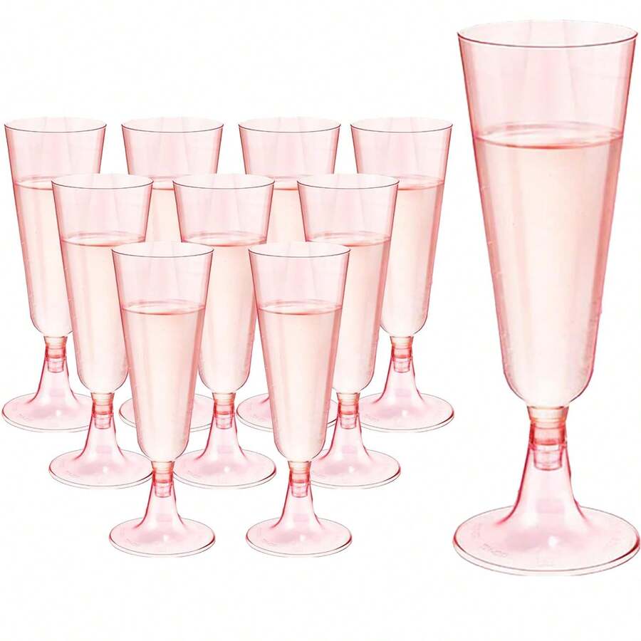 5/10pcs 5oz Reusable Plastic Gold Glitter Champagne Glasses, Wedding Cups, Party Cups, Beverage Cups (Champagne Glasses, Plastic Cups, Birthday Cups) - View 1