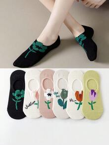 1/5 Pairs New Spring And Autumn Women's Short Socks, Thin Silicone Low-Cut Boat Socks, Cute Tulip Low-Top INS Style Women's Socks - Multicolor - View 2