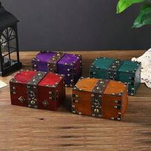 Litivibecho Vintage-Style Lockable Storage Box, Treasure Chest Box, Movie Prop Box, Collectibles Storage Box, Escape Room Investigation Wooden Storage Box, Jewelry Holders, Vintage Home Desktop Decoration. - Màu tím - Xem 5