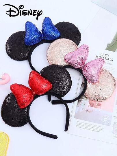 Disney 1个迪士尼米奇米妮亮片蝴蝶结发箍，卡通米妮3D亮片蝴蝶结加厚发箍，圣诞节/万圣节/生日礼物