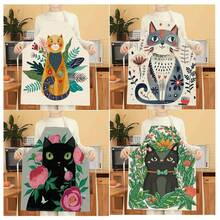 1pc Floral & Cat Pattern Apron, Creative Funny Fashionable Printed Apron, Home Cleaning Apron, Easy Clean Kitchen Cooking Apron, Creative Home Apron - Multicolor - View 12