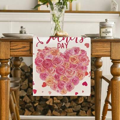 Khăn trải bàn họa tiết hoa và trái tim ngày của Mẹ, trang trí bàn ăn nhà bếp cho đám cưới, trang trí tiệc tại nhà.