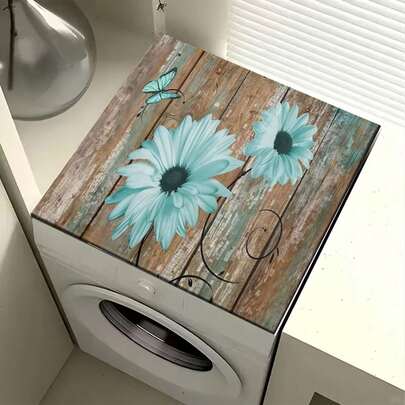 1 件复古雏菊图案台面垫，洗衣机和烘干机顶部保护垫，厨房、洗衣房、浴室排水垫，家居装饰，防滑